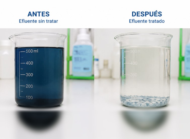 Comparacion de efluente antes y despues del tratamiento